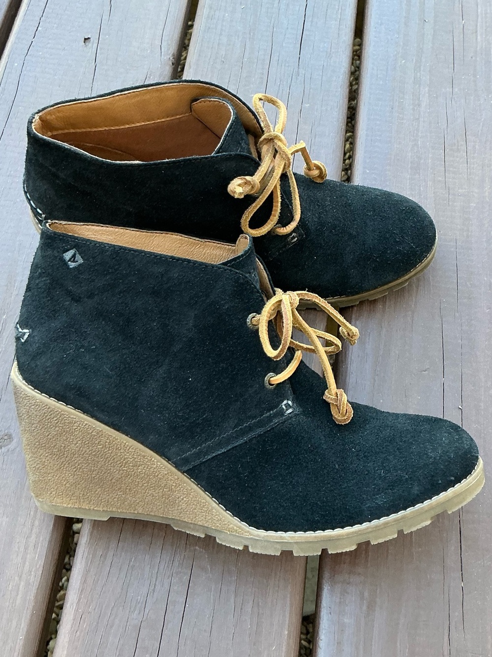 Black Suede Wedge Ankle Booties 🖤💛